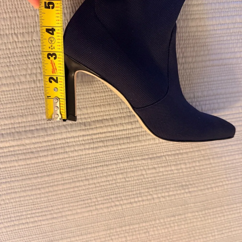 Stuart Weitzman Women's Navy Blue Knit Sock Booties Pointed Toe Stiletto Heel 6M